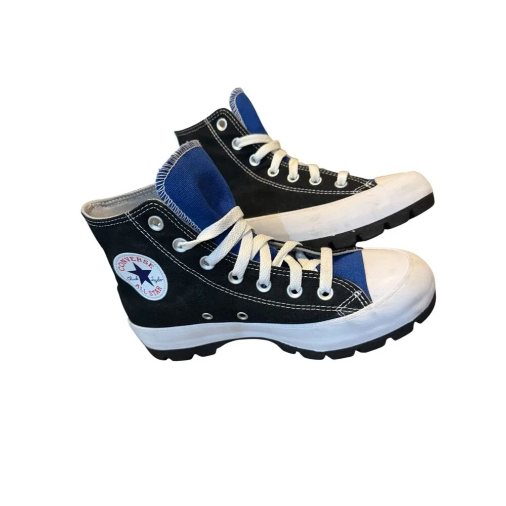 Converse Custom All Star Lugged High Top Platform Sneakers In Black And Blue - Picture 16 of 16